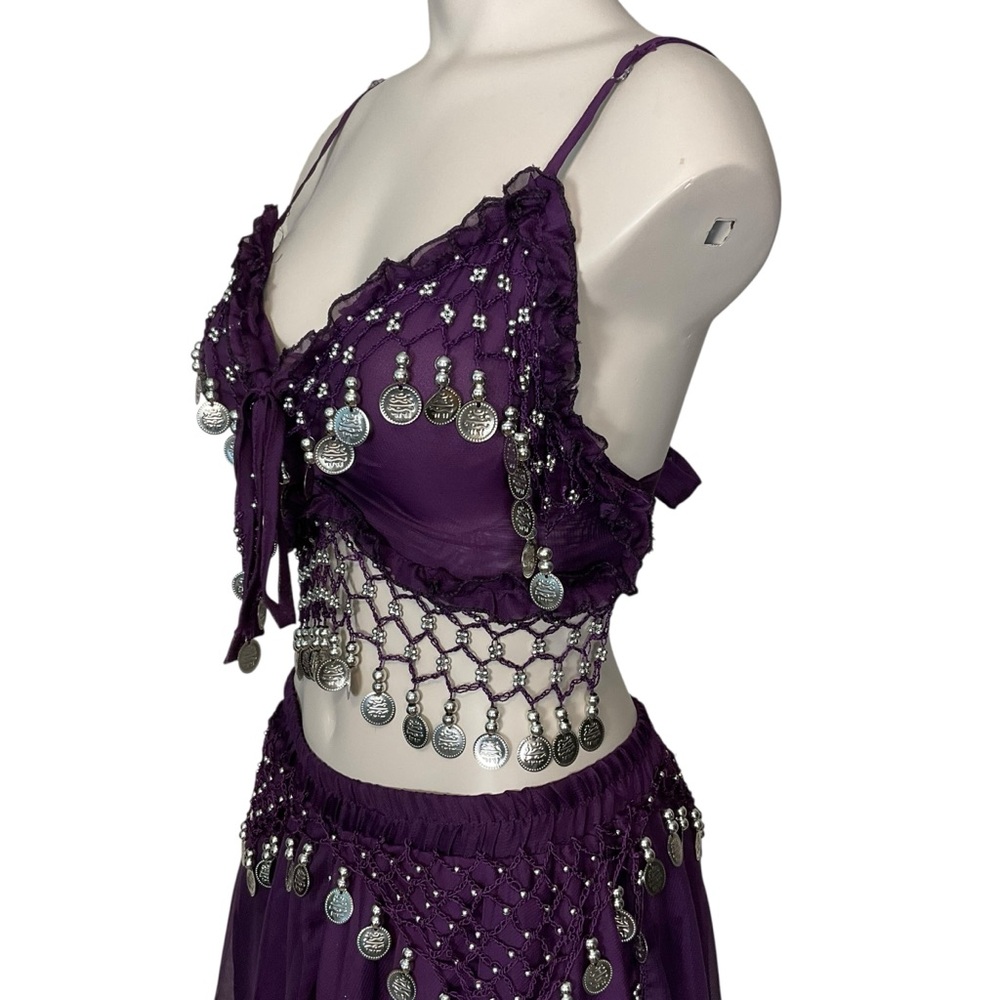 WESTERN FASHION sz S/M Belly Dancer Outfit Coin and Bead Accents Grape Purple - Picture 2 of 13